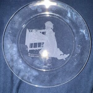 Arcoroc‎ France Norman Rockwell Frosted Glass Plate Little Mother Vintage 7.5"